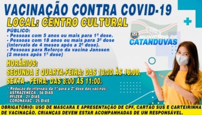 Catanduvas – Vacinação contra a COVID-19 será realizada no Centro Cultural